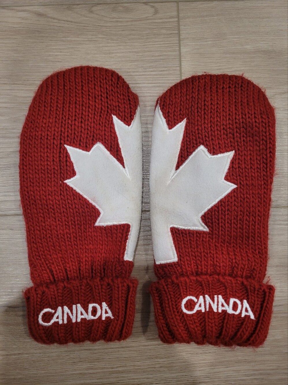 Hudsons Bay Red Knit Sweater with White Maple Leaf Accent